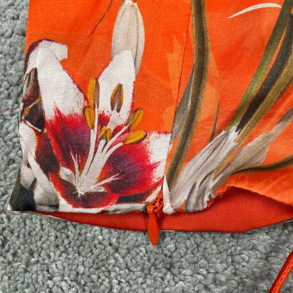 All Saints Top Womens 2 Orange Alexia Dorada Silk Blend Cami Flame Orange Floral - Picture 12 of 16